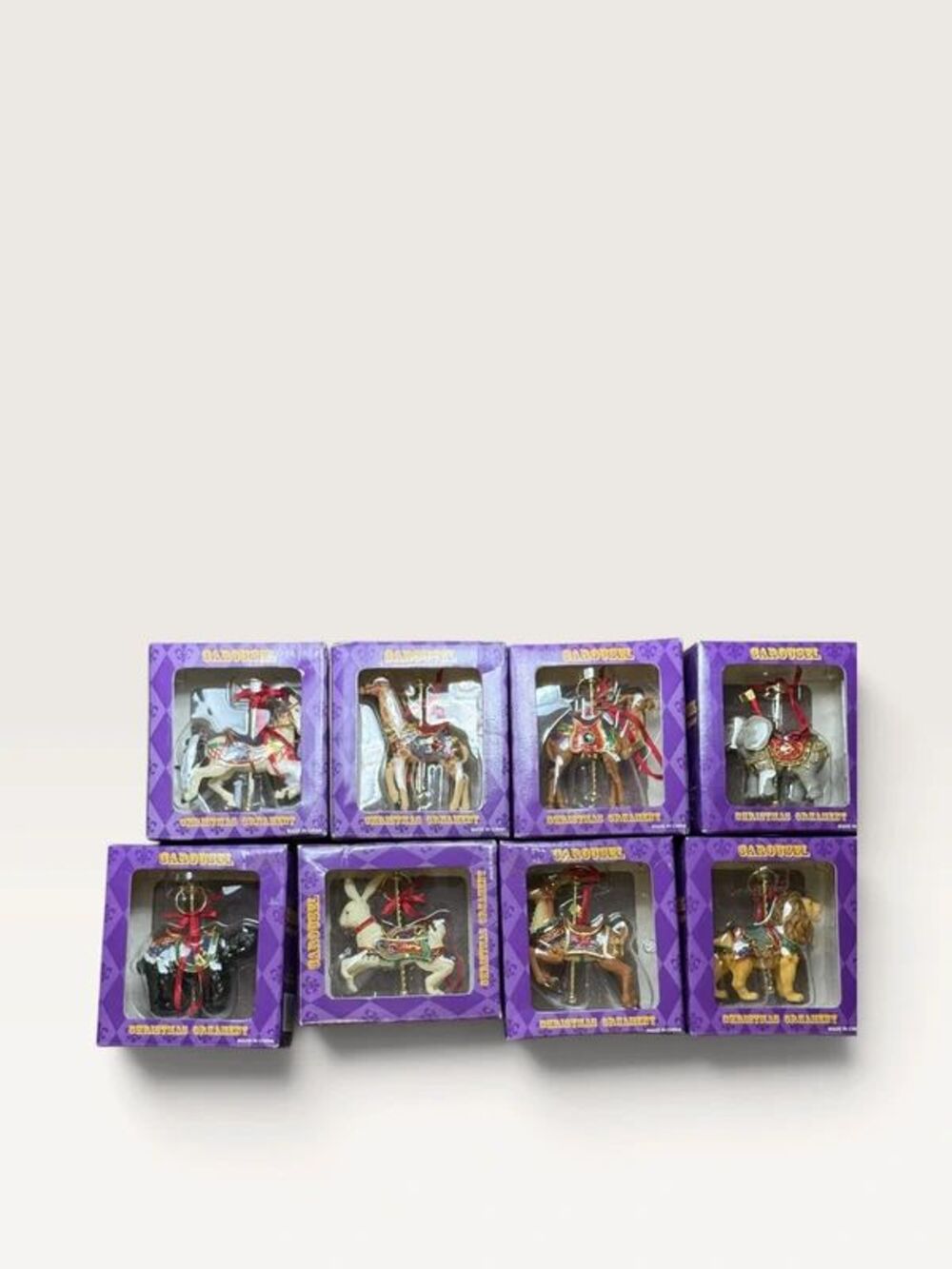 Vintage Costco Carousel Animal Christmas Ornaments Set of 8